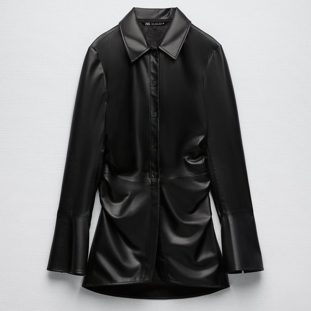 Zara black Fitted Faux Leather Over shirt Size M BNWT
